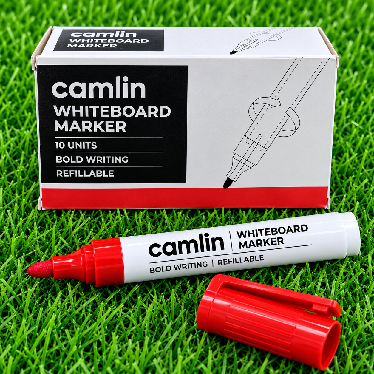 Camlin Whiteboard Marker | Red – 10 Units, Refillable