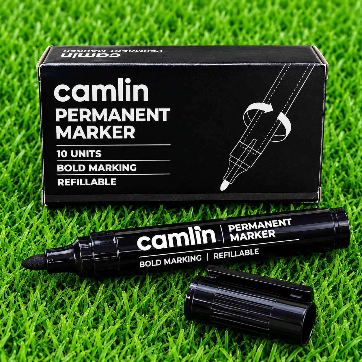 Camlin Permanent Marker | Black – 10 Units, Refillable