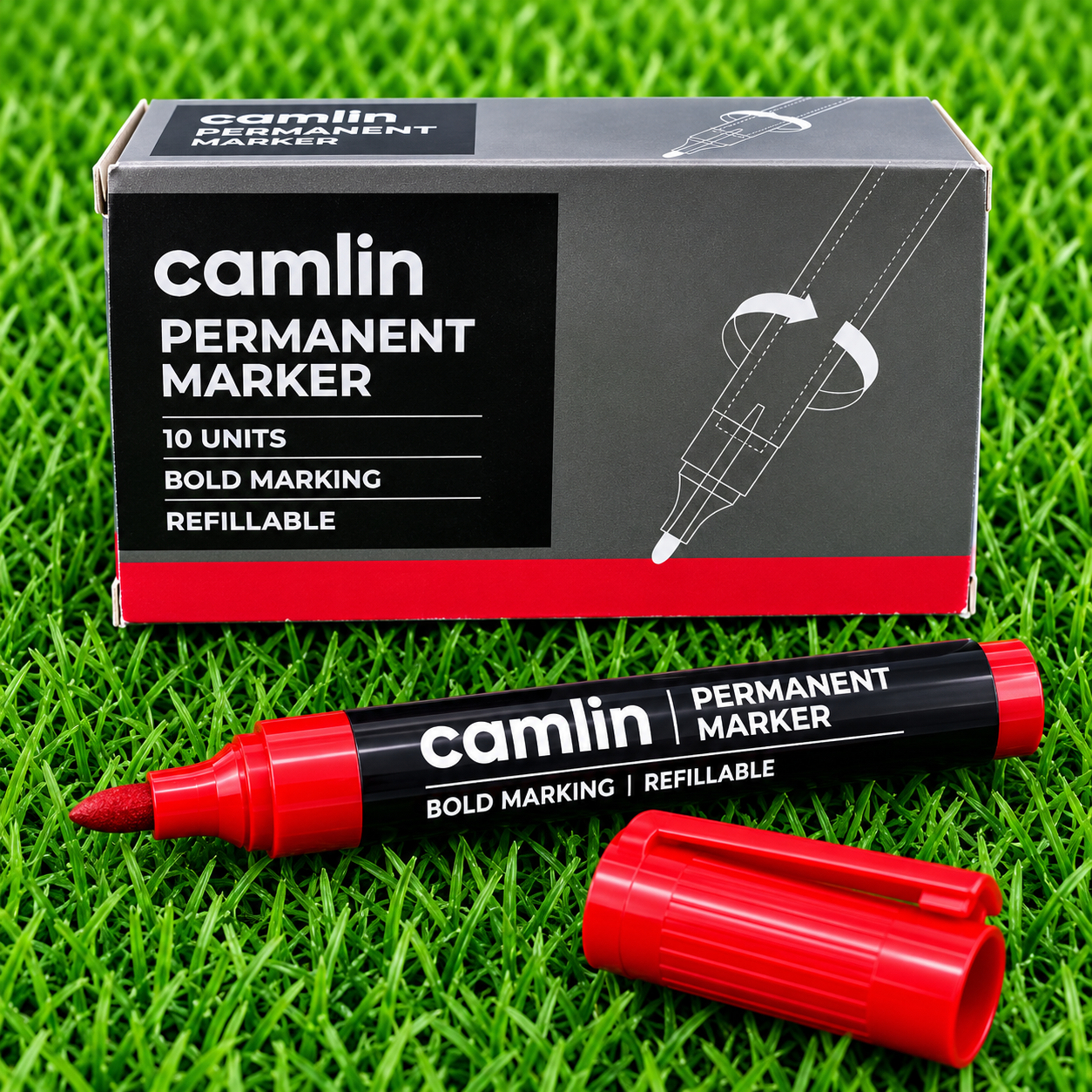Camlin Permanent Marker | Red – 10 Units